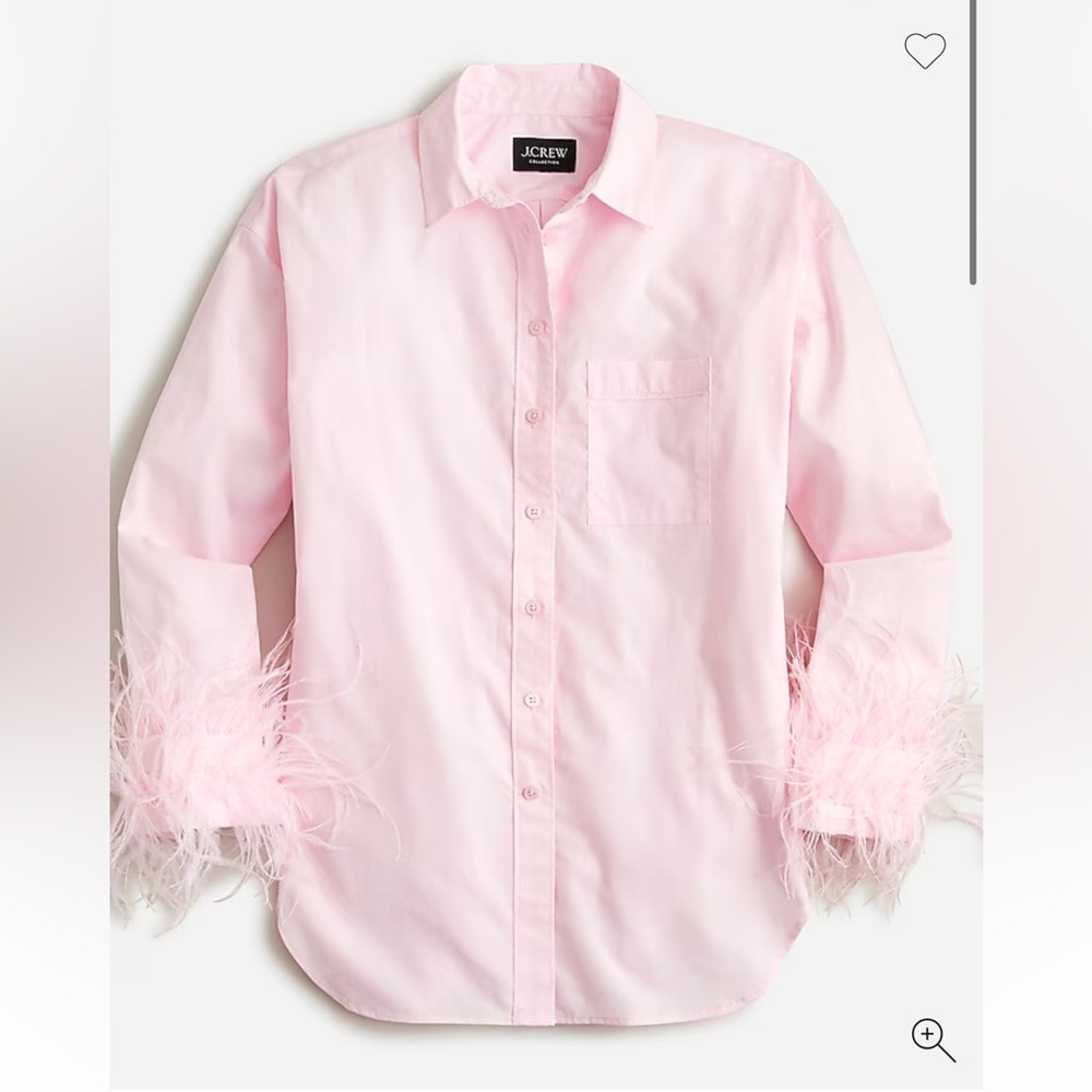 Pink Feather Trim Button Up Shirt